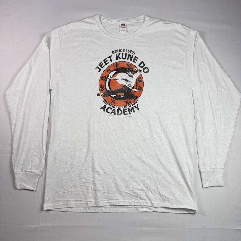 Bruce Lee Jeet Kune Do Academy T-Shirt Fruit of the Loom Long Sleeve White Large